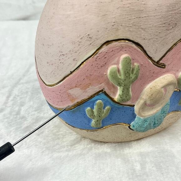 Southwestern Desert Scene Pottery Vase Cactus Sunset Relief Painted 5.5 Handmade - Picture 13 of 13